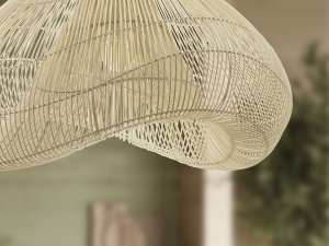 PENDUL SABAH, 80 CM, ALB/NATURAL, DIN METAL SI RATAN, STIL MODERN - Img 2