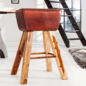 SCAUN BAR, DIN LEMN MASIV SI PIELE NATURALA, BOCK LEDER, DESIGN VINTAGE - Img 4