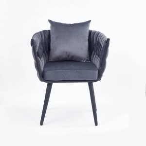 SCAUN CONFORTABIL AVATAR 2, GRI/NEGRU, TAPITERIE DIN CATIFEA SI PICIOARE DIN METAL, STIL MODERN - Img 3