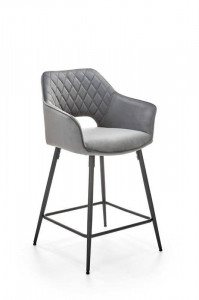 SCAUN DE BAR H-107, GRI/NEGRU, TAPITAT CU CATIFEA, STIL MODERN, HALMAR - Img 1
