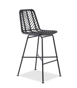 SCAUN DE BAR H97, NEGRU/NEGRU, TAPITERIE DIN RATTAN SI PICIOARE DIN METAL, STIL MODERN - Img 4