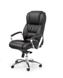 SCAUN DE BIROU FOSTER, NEGRU/CROM, TAPITERIE DIN PIELE NATURALA SI PICIOARE DIN METAL, STIL MODERN - Img 1