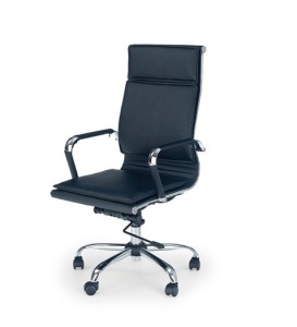SCAUN DE BIROU MANTUS, NEGRU/CROM, TAPITERIE DIN PIELE ECOLOGICA SI PICIOARE DIN METAL, STIL MODERN - Img 1