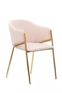 SCAUN TAPITAT, GLAMOUR, DIN CATIFEA, ROZ PUDRAT, CU PICIOARE METALII AURII - Img 1
