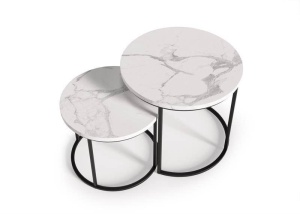 SET 2 MASUTE DE CAFEA OREO, EFECT DE MARMURA ALBA/NEGRU, DIN MDF FURNIRUIT SI METAL, STIL MODERN, HALMAR - Img 4