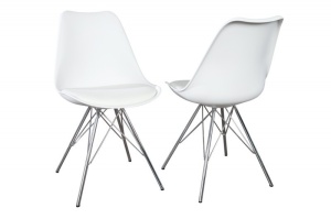 SET 2 SCAUNE, ALBE, SCANDINAVIA RETRO, DESIGN SCANDINAV - Img 2
