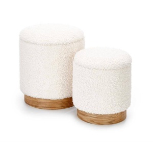 SET 2 TABURETI CANCUN, CREM/NATURAL, TAPITERIE BOUCLE SI PICIOARE DIN FURNIR NATURAL, STIL MODERN - Img 1
