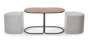 SET PAMPA - MASUTA CU DOI TABURETI, STEJAR/NEGRU/GRI, DIN MDF FURNIRUIT, METAL SI TEXTIL, STIL MODERN, HALMAR - Img 8