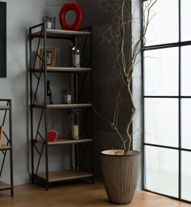 BIBLIOTECA TABLO R5, STEJAR/NEGRU, DIN MDF SI METAL, STIL MODERN, SIGNAL - Img 2