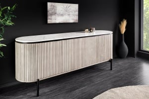 BUFET LIVING 170CM, ADLON, ALB/GRI, DIN LEMN MASIV DE MANGO, BLAT DE MARMURA SI METAL - Img 1