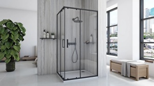 CABINA DE DUS REA CITY, CULISANTA, 80x100CM, NEGRU, DIN STICLA, CALITATE SUPERIOARA - Img 2