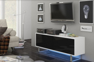 COMODA ALB/NEGRU CU LED SI TELECOMANDA KING 1 - DESIGN MODERN - Img 1