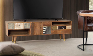 COMODA TV AMELIA 6129, MULTICOLORA, DIN LEMN DE MANGO CU DIFERITE FINISAJE, STIL INDUSTRIAL G&C - Img 1