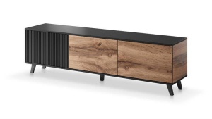 COMODA TV RANDOM RTV-2, 180X52 CM, STEJAR WOTAN/NEGRU, DIN MDF FURNIRUIT, POLIPROPILENA SI METAL, STIL MODERN - Img 1