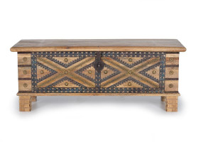 LADA PENTRU DEPOZITARE/CUFAR ARVIN 116CM, MARO/NEGRU, LEMN DE MANGO SI DETALII DIN BRONZ, STIL VINTAGE G&C - Img 1