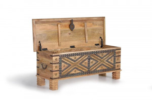 LADA PENTRU DEPOZITARE/CUFAR ARVIN 116CM, MARO/NEGRU, LEMN DE MANGO SI DETALII DIN BRONZ, STIL VINTAGE G&C - Img 2