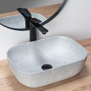 LAVOAR REA LIVIA, EFECT DE PIATRA GRI MAT, 46,5 CM, DIN CERAMICA, CALITATE SUPERIOARA - Img 1