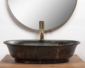 LAVOAR REA ROMA, EFECT DE MARMURA NEAGRA MATA, 56 CM, DIN CERAMICA, CALITATE SUPERIOARA - Img 4