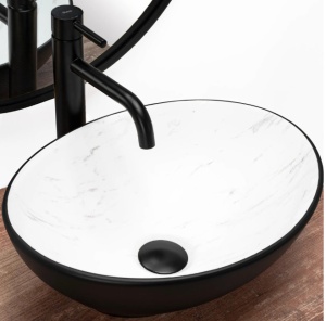 LAVOAR REA SOFIA, CALALA, EFECT DE MARMURA ALBA/NEGRU MAT, 41 CM, DIN CERAMICA, CALITATE SUPERIOARA - Img 1