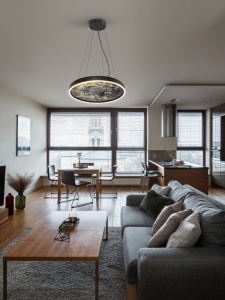 LUSTRA/PLAFONIERA STONE, 60CM, NEGRU MAT/GRI, DIN METAL SI ARDEZIE SINTETICA, STIL MODERN - Img 1