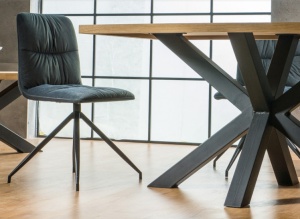 MASA DINING CROSS, 180 CM, STEJAR/NEGRU, BLAT DIN LEMN MASIV DE STEJAR SI PICIOARE DIN METAL, STIL MODERN - Img 2