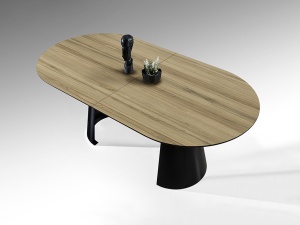 MASA DINING EXTENSIBILA CAPRI, 206/406 CM, NATURAL/NEGRU MAT, BLAT DIN MDF LAMINAT SI PICIOARE DIN METAL, STIL MODERN - Img 6