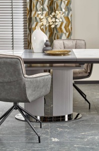 MASA DINING EXTENSIBILA DANCAN, CU EFECT DE MARMURA ALBA/GRI/NEGRU, 160/220 CM, DIN CERAMICA SI METAL, STIL MODERN - Img 8