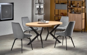 MASA DINING EXTENSIBILA PERONI, STEJAR AURIU/NEGRU, 100/250 CM, BLAT DIN MDF SI PICIOARE DIN METAL, STIL MODERN - Img 6