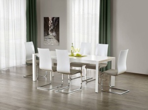 MASA DINING EXTENSIBILA STANFORD, ALBA, 130/210 CM, BLAT DIN MDF LACUIT SI PICIOARE DIN METAL, STIL MODERN - Img 2
