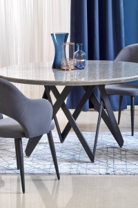 MASA DINING GUSTIMO, CU EFECT DE MARMURA GRI/NEGRU, 140 CM, BLAT DIN MDF SI PICIOARE DIN METAL, STIL MODERN - Img 3