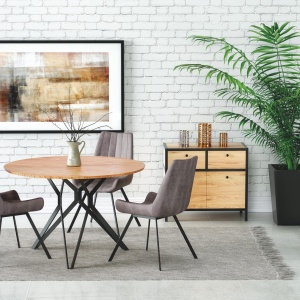 MASA DINING PIXEL 2, STEJAR AURIU/NEGRU, 120 CM, BLAT DIN MDF SI PICIOARE DIN METAL, STIL VINTAGE - Img 2