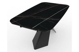 MASA EXTENSIBILA AVANGARD II, 160/240 CM, EFECT DE MARMURA NEAGRA/NEGRU, DIN CERAMICA, STICLA SI METAL, STIL MODERN - Img 2