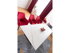 MASA EXTENSIBILA WESTIN III, EFECT DE MARMURA ALBA/NEGRU, 180/260 CM, STICLA, CERAMICA ITALIANA SI METAL, STIL MODERN - Img 3