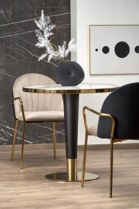 MASA LIVING MORATA, CU EFECT DE MARMURA ALBA/NEGRU/AURIU, 79 CM, BLAT DIN CERAMICA SI PICIOR DIN METAL, STIL MODERN - Img 2
