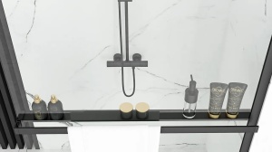 PARAVAN DE DUS REA BLER, CU RAFT SI CUIER, 110CM, NEGRU, DIN STICLA, CALITATE SUPERIOARA - Img 4