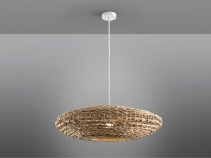 PENDUL NANA, 80 CM, ALB/NATURAL, DIN METAL SI RATAN, STIL MODERN - Img 2