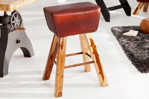 SCAUN DE BAR DIN LEMN MASIV SI PIELE NATURALA BOCK LEDER 36815 - DESIGN VINTAGE - Img 2