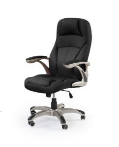 SCAUN DE BIROU CARLOS, NEGRU/CROM, TAPITERIE DIN PIELE ECOLOGICA SI PICIOARE DIN METAL, STIL MODERN - Img 1