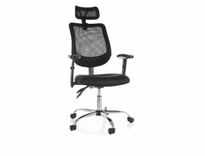 SCAUN DE BIROU PIVOTANT Q-118R, NEGRU/CROM, TAPITERIE DIN STOFA SI PLASA SI PICIOR DIN METAL, STIL MODERN - Img 1