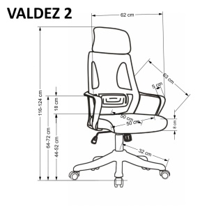 SCAUN DE BIROU VALDEZ 2, ALB/NEGRU/GRI, TAPITERIE DIN STOFA/PLASA SI PICIOARE DIN METAL, STIL MODERN, HALMAR - Img 6