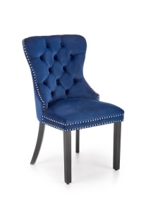 SCAUN DINING MIYA, ALBASTRU/NEGRU, CU TAPITERIE DIN CATIFEA SI PICIOARE DIN LEMN MASIV, STIL CLASIC - Img 1