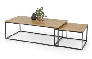 SET 2 MASUTE DE CAFEA ALASKA, STEJAR/NEGRU, DIN MDF FURNIRUIT SI METAL, STIL MODERN, HALMAR - Img 1