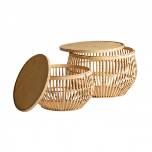SET 2 MASUTE DE CAFEA KONJIC REF. 28855, DIN RATTAN, METAL SI PLACAJ, STIL VINTAGE, VIC - Img 3
