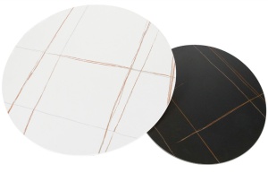SET 2 MASUTE DE CAFEA KORA B , 60/80 CM, EFECT DE MARMURA ALBA/NEAGRA, BLAT DIN CERAMICA SI CADRU DIN METAL, STIL MODERN - Img 2