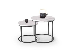 SET 2 MASUTE DE CAFEA OREO, EFECT DE MARMURA ALBA/NEGRU, DIN MDF FURNIRUIT SI METAL, STIL MODERN, HALMAR - Img 1