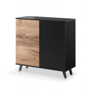SET LIVING RANDOM, STEJAR WOTAN/NEGRU, DIN MDF FURNIRUIT, POLIPROPILENA SI METAL, STIL MODERN, HALMAR - Img 4