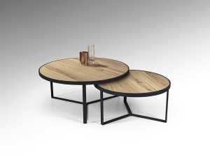 SET MASUTE DE CAFEA NAIRA, 91/71 CM, EFECT DE LEMN/NEGRU MAT, BLAT DIN MDF LAMINAT SI PICIOARE DIN METAL, STIL MODERN - Img 2