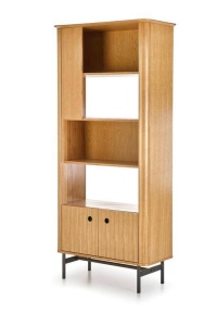 BIBLIOTECA SMART REG-1, STEJAR NATURAL/NEGRU, 196 CM, DIN MDF FURNIRUIT SI METAL, STIL VINTAGE - Img 1