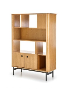 BIBLIOTECA SMART REG-2, STEJAR NATURAL/NEGRU, 153 CM, DIN MDF FURNIRUIT SI METAL, STIL VINTAGE - Img 2