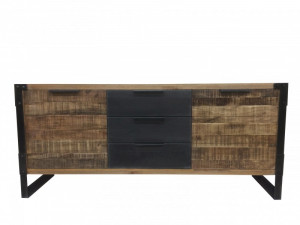BUFET, FACTORY 180CM, COD 40550, DIN LEMN MANGO SI METAL, DESIGN RETRO - Img 1